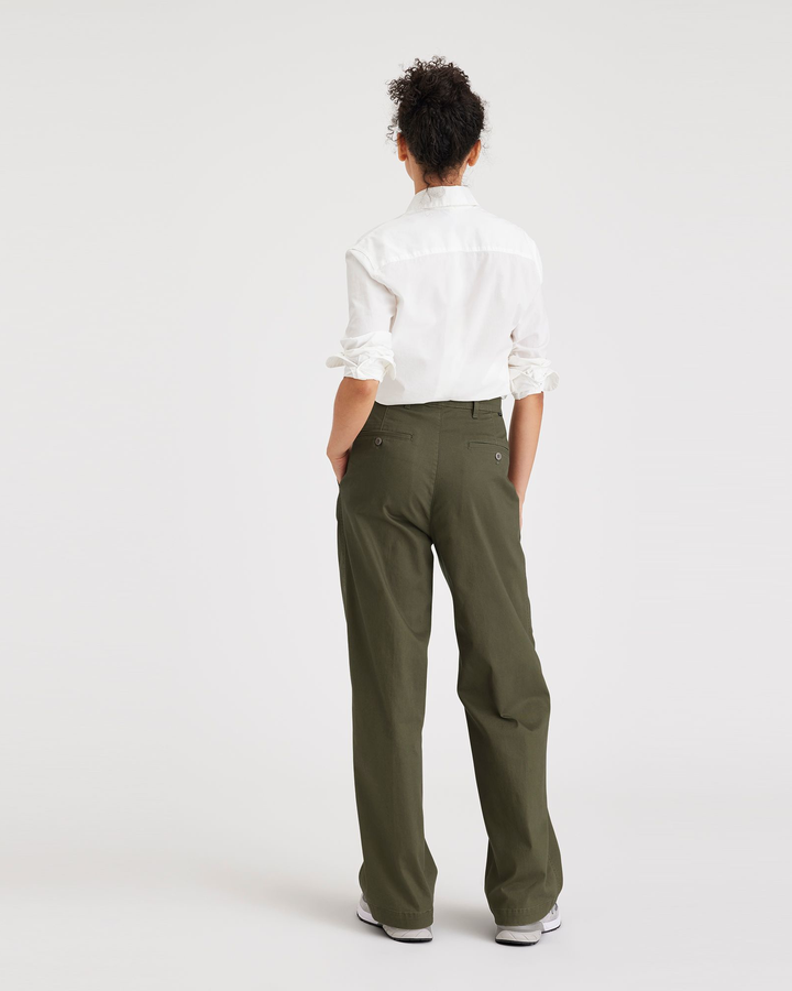 Women's Straight Fit Original Pleated High Wide Khaki Pants