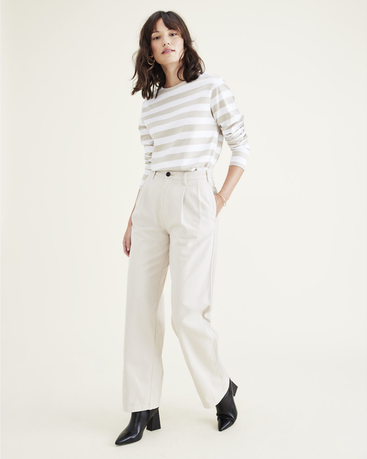 Women's Straight Fit Original Pleated High Wide Khaki Pants